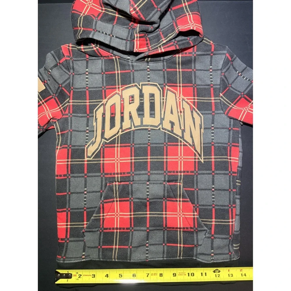 Air Jordan Hoodie Boys L (7) Large Red Essential Holiday Plaid‎ Sweatshirt